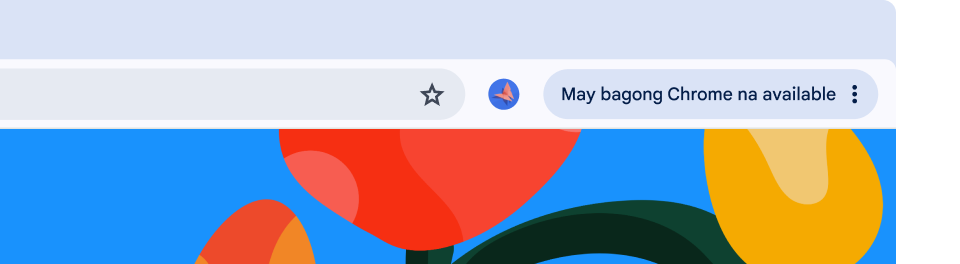Itinatampok ng UI ng browser ang berdeng pill na Mag-update na nagsasabi sa user na handa na itong ma-restart para sa awtomatikong pag-update.