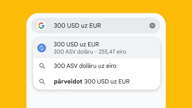Lietotājs Chrome adreses joslā ievadīja “cik eiro ir 300 USD”, un nekavējoties tika parādīti rezultāti.