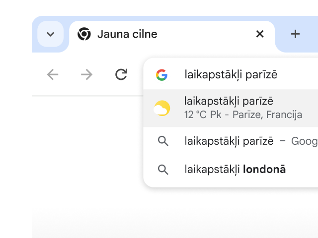 Lietotājs Chrome adreses joslā ievadīja “laikapstākļi Parīzē”, un nekavējoties tika parādīti rezultāti.