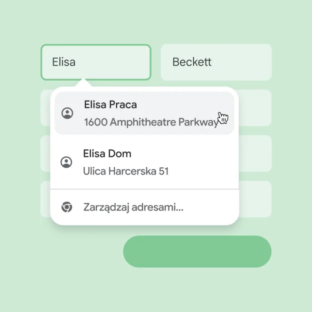 Użytkownik może natychmiast wpisać swoje imię i nazwisko oraz adres, korzystając z autouzupełniania.