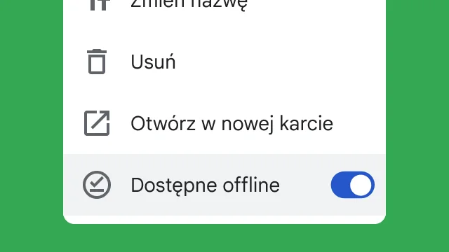 Przełącznik umożliwia użytkownikowi uzyskanie dostępu do plików podczas pracy w trybie offline.