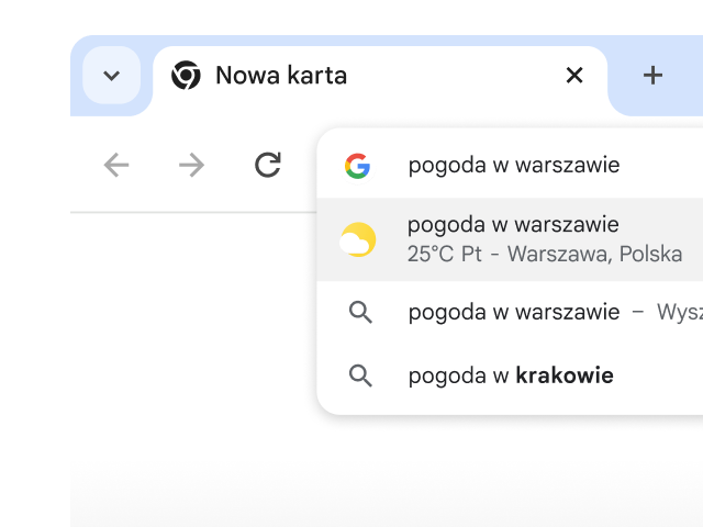 Użytkownik wpisał „pogoda w Paryżu” na pasku adresu w Chrome, a wyniki pojawiły się natychmiast.