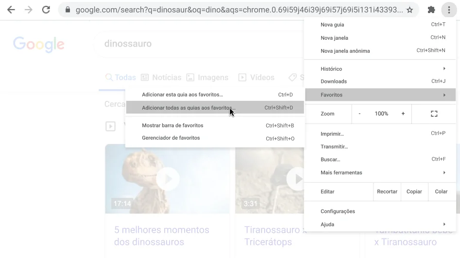 Janela do navegador Chrome com uma caixa de diálogo mostrando a opção 