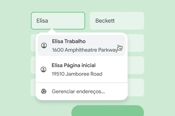 Um usuário consegue inserir o nome e endereço em um formulário usando o preenchimento automático.