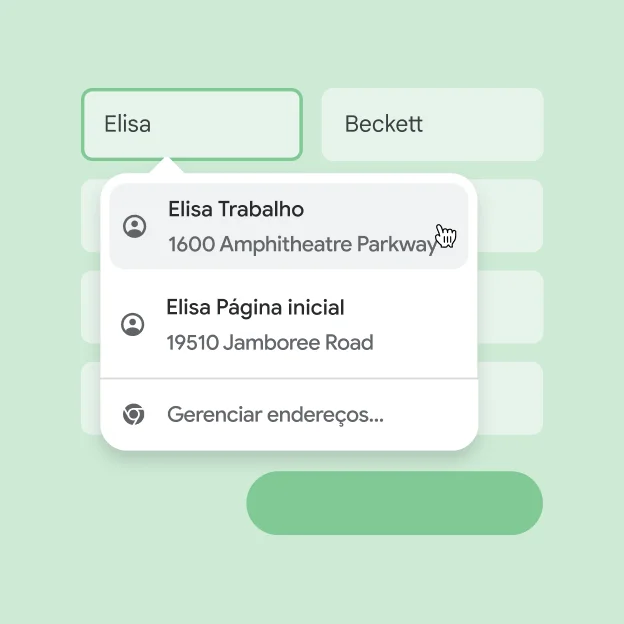 Um usuário consegue inserir o nome e endereço em um formulário usando o preenchimento automático.